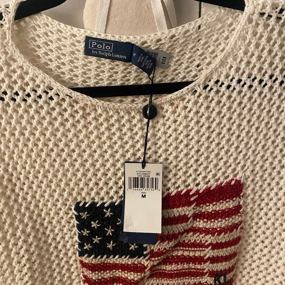 Ralph Lauren Flag pullover sweater in off white